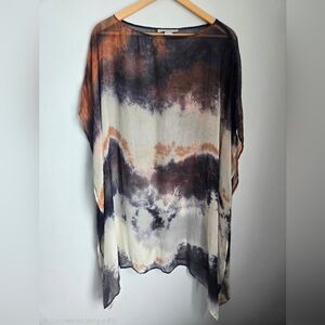 bryn Walker Tie-Dye Silk Tunic in Black, Cream & Brown